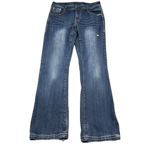 Rose Royce Pants Womens 12 Blue Mid Rise Flare Leg Beaded Pockets Jeans